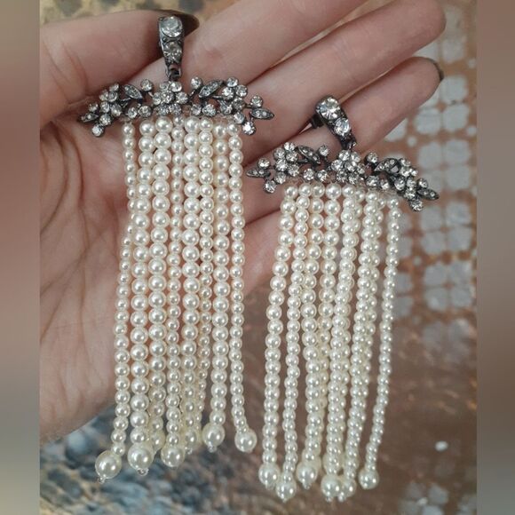 Zara Nwot Elegant Faux Pearl and Crystal Drop Earrings - Picture 1 of 14